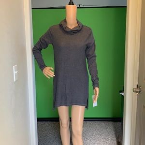 Cowl neck long sleeve knit hi-low tunic